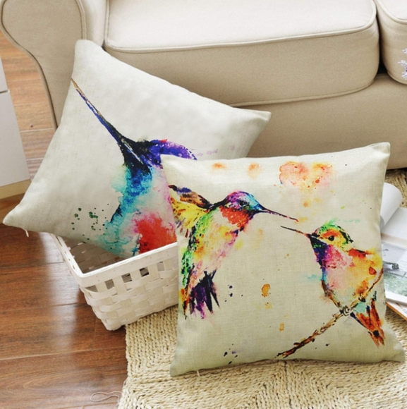 Set 4 Hummingbird Watercolor Bird Pillow Covers Throw Pillows Birds 16" 18" New - Picture 8 of 9